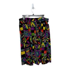 Vintage Jeri Marque Skirt Black Multicolor Geometric No Size Tag see measurement
